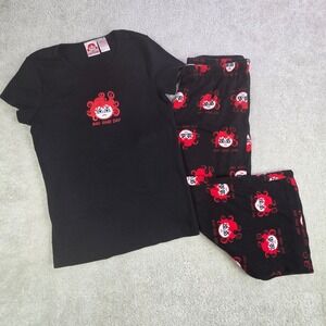 Fred is Red Bad Hair Day Pajama Set Juniors M Black Cotton Lounge Vtg Y2K